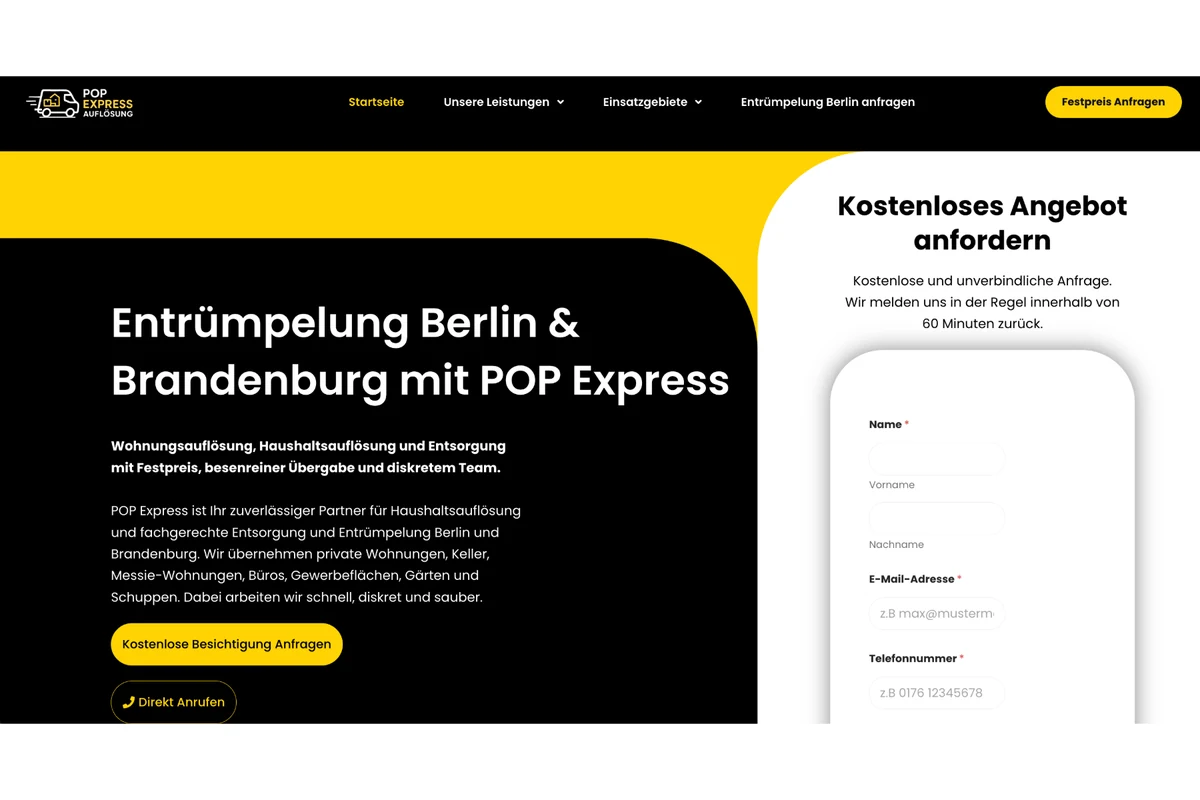 Website von POP Express